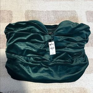 Express Emerald Green Suede Strapless Ruched Crop Top